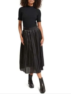 Scotch & Soda Black Pleated Midi Skirt High Waist A-Line Size S NWT